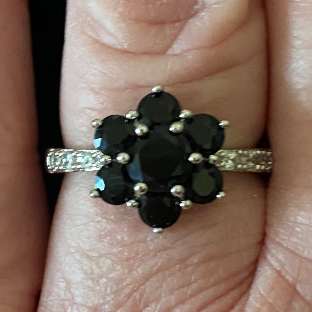 STAMPED S925 BLACK SAPPHIRE/CZs RING - Picture 7 of 10